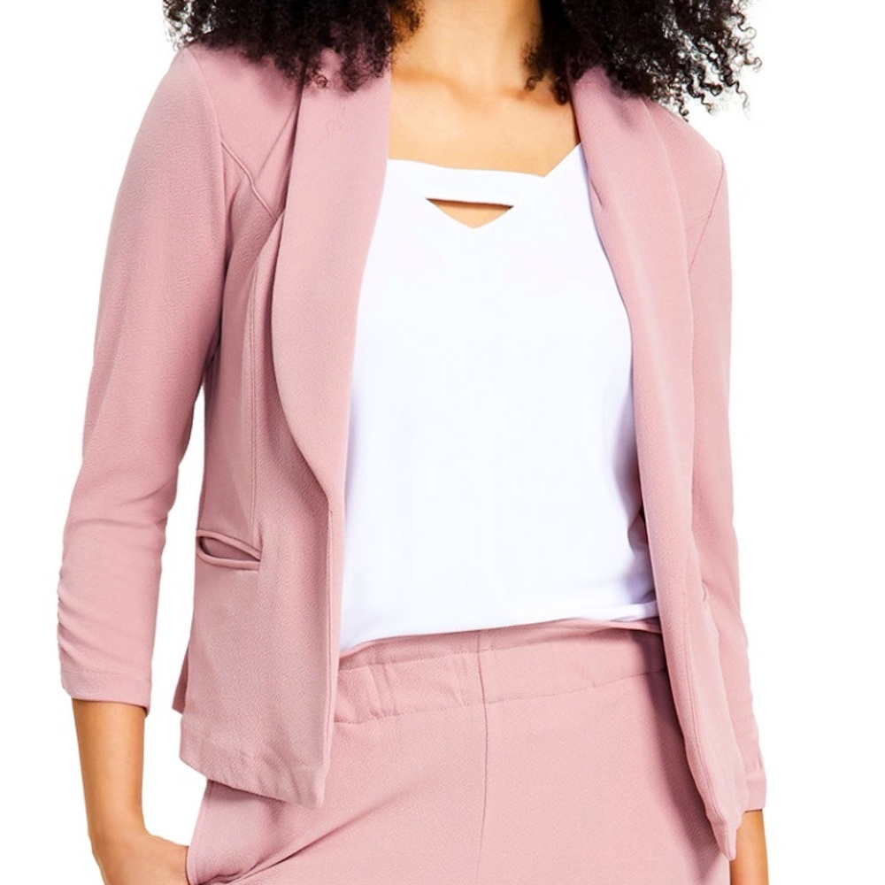 Bar Ill Knit-Crepe Ruched-Sleeve Blazer